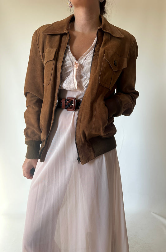 Chocolate petite suede bomber