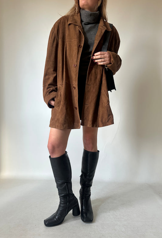 Chocolate oversize real suede jacket
