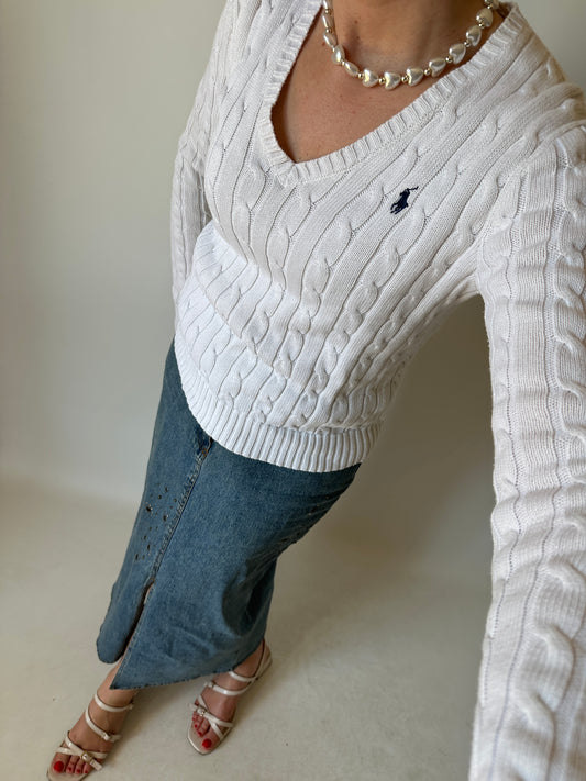RALPH LAUREN white cable-knit sweater