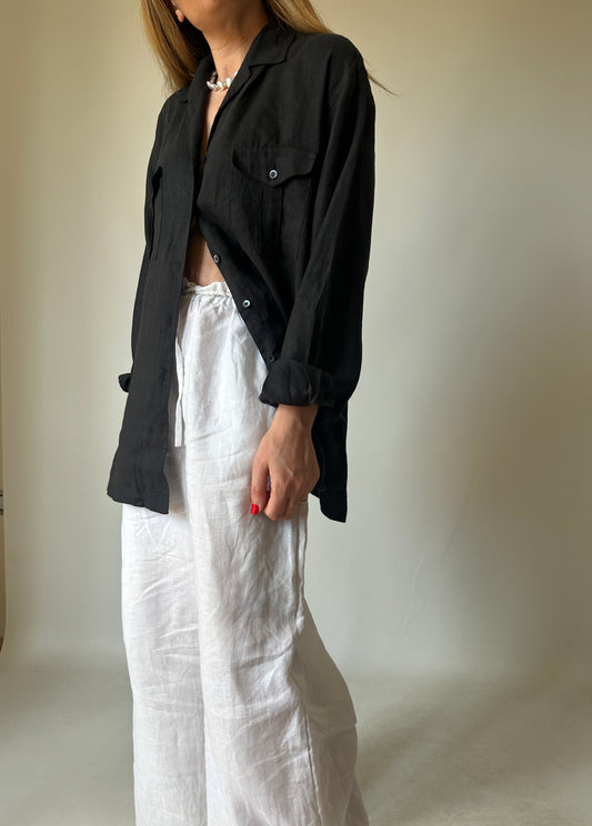 Black oversize 100% linen shirt