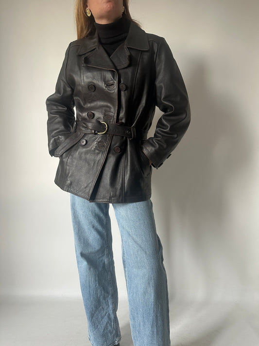 Chocolate petite leather jacket