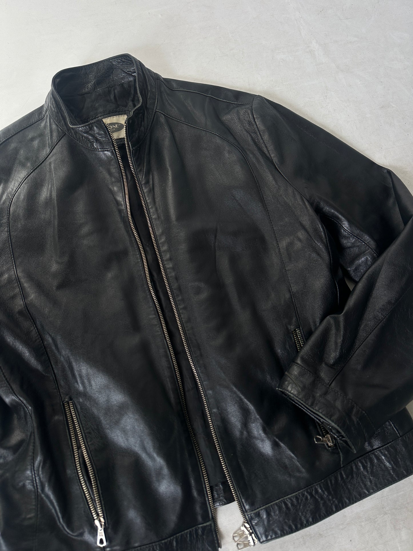 Black leather petite bomber