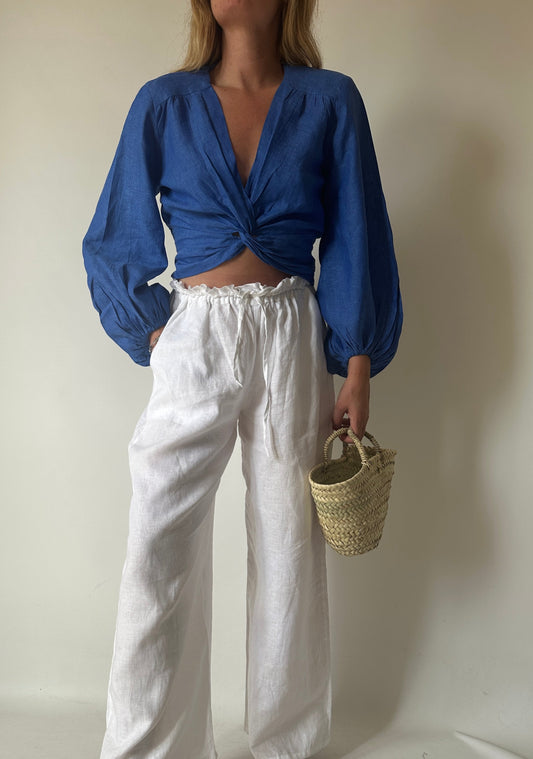 Top Ariel puro lino - blu