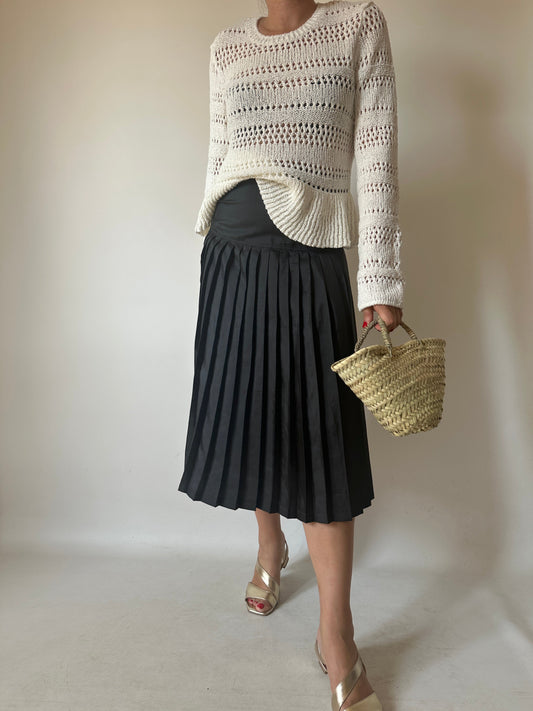 Black pleated silk skirt