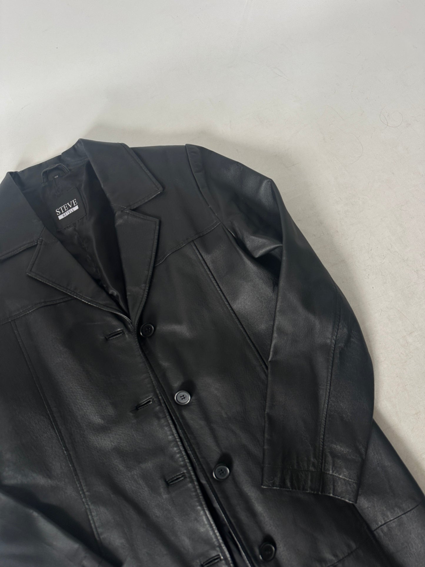 Black long leather trench
