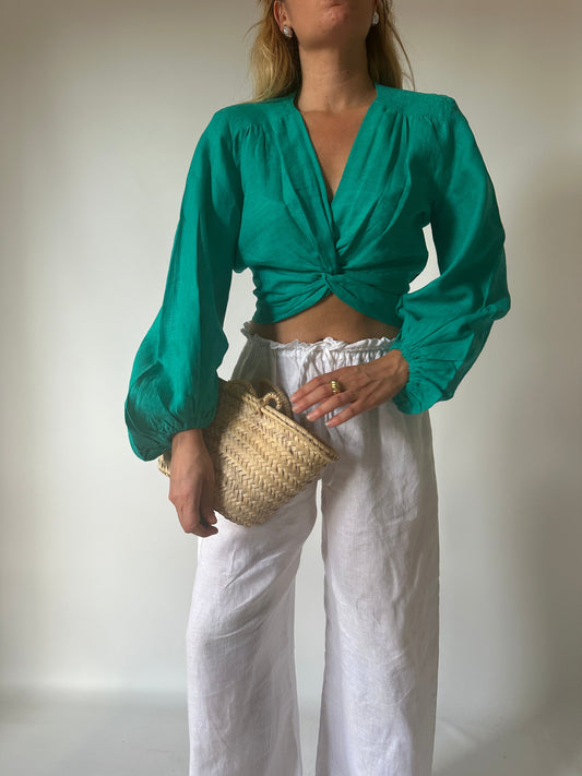 Top Ariel puro lino - verde smeraldo