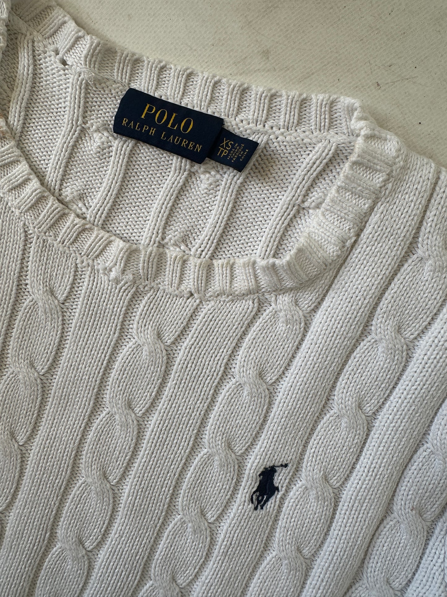 RALPH LAUREN white cable-knit petite sweater
