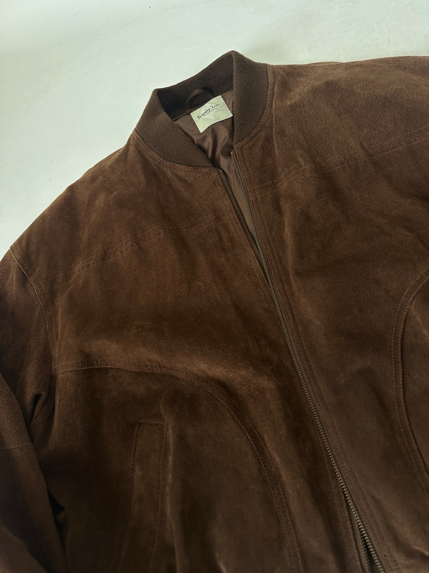 Chocolate oversize suede bomber