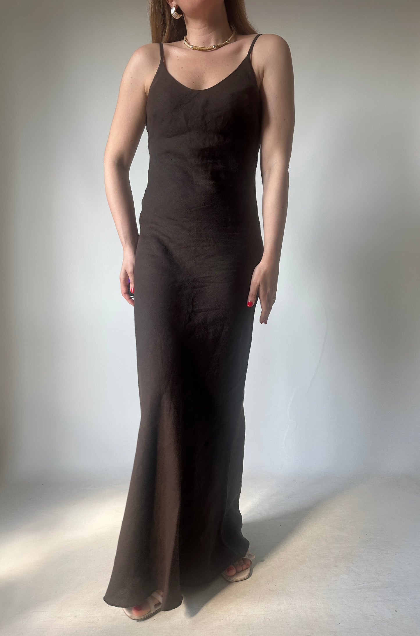 Dreamy chocolate long linen dress