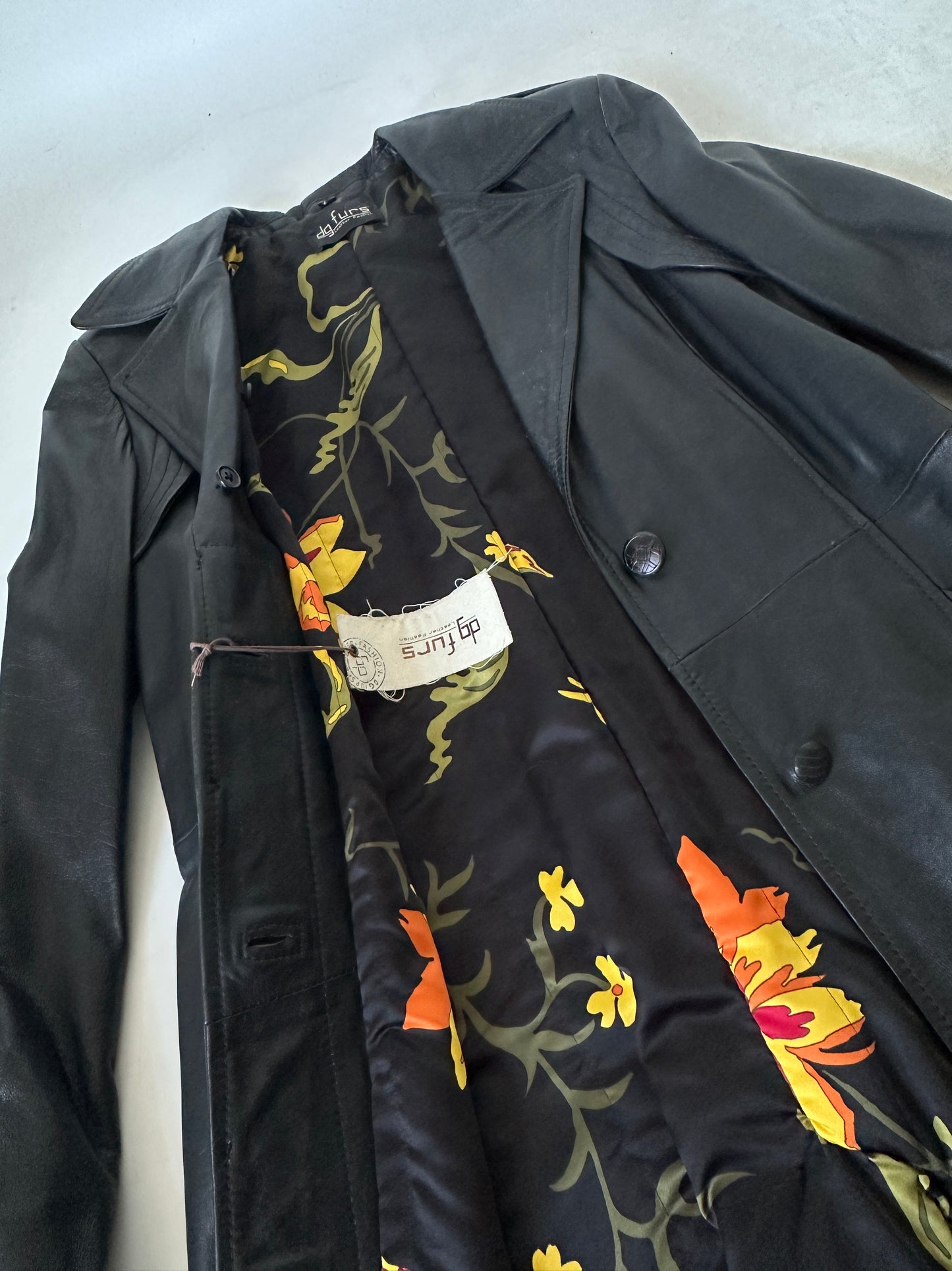 Black slim leather trench - new deadstock