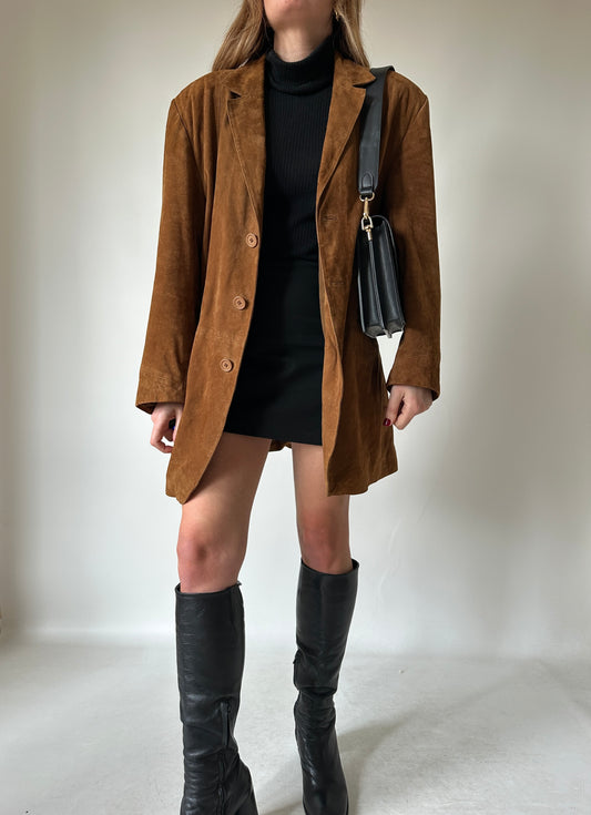 Brown real leather suede jacket