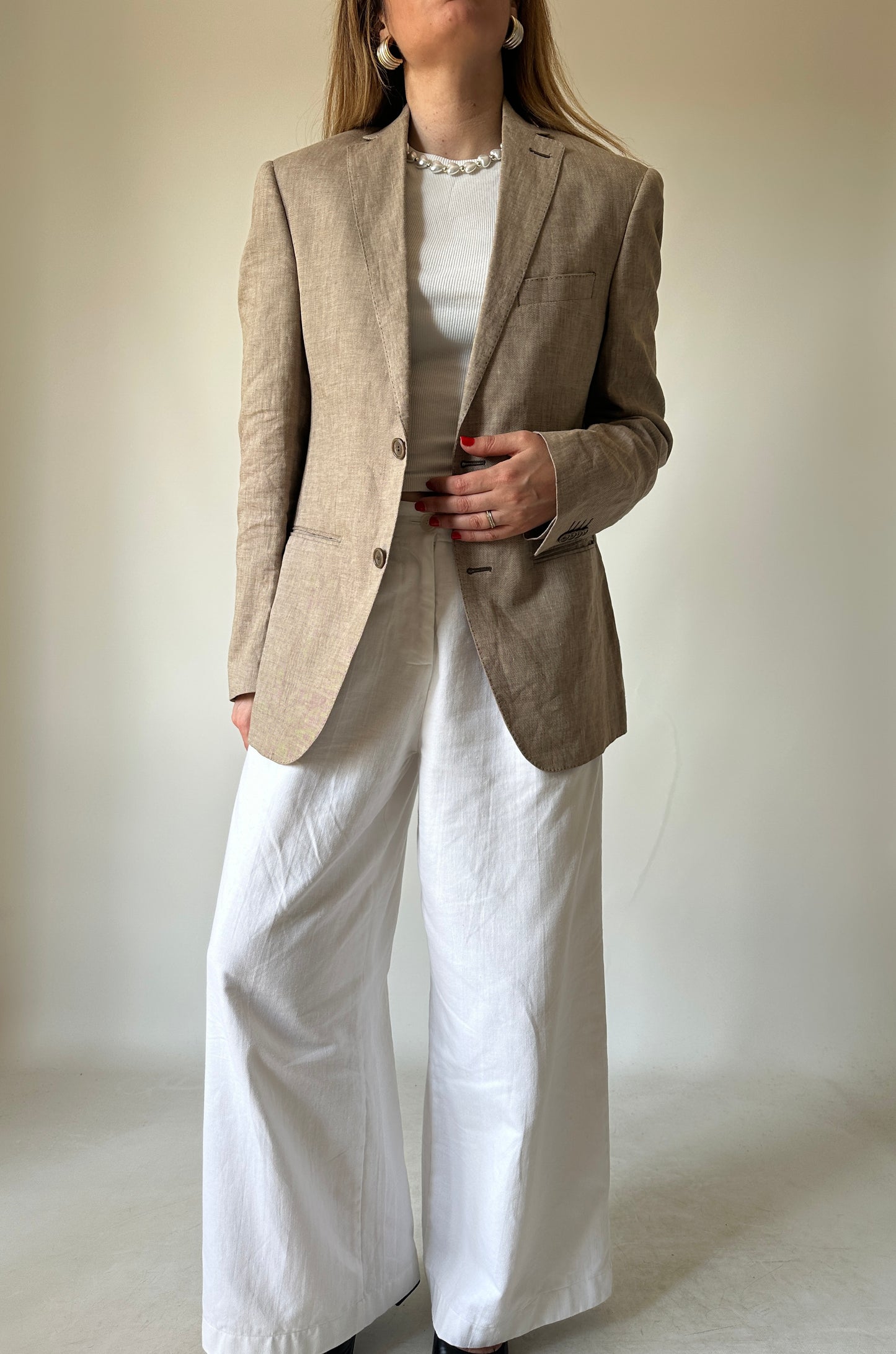 Blazer petite in puro lino beige