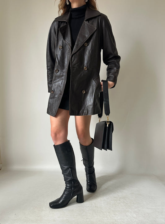Chocolate petite leather jacket
