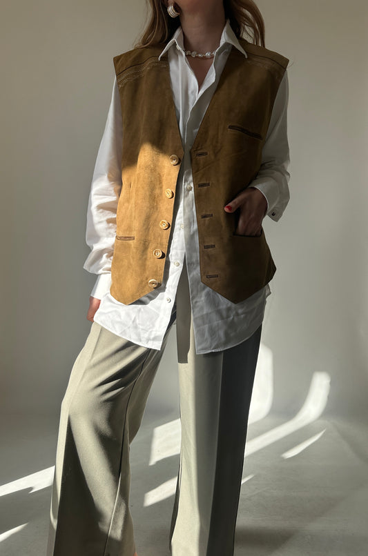 Camel suede vest