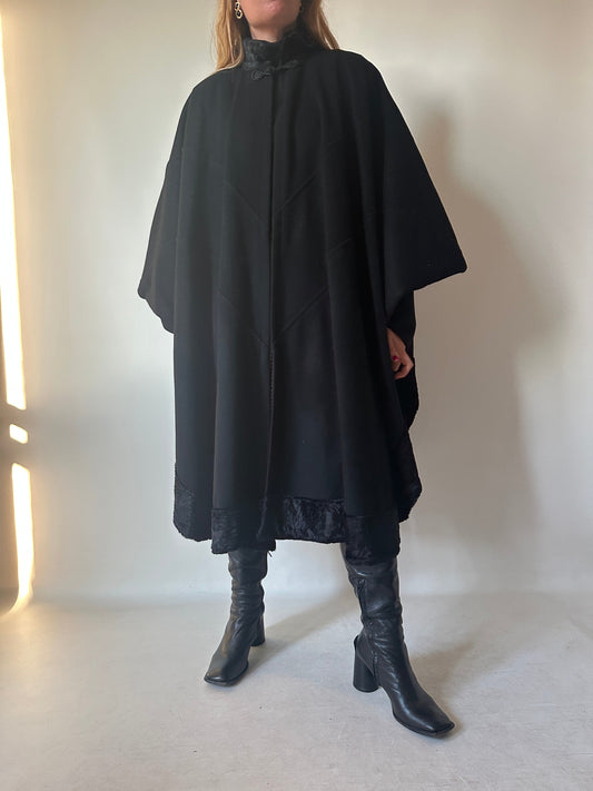 Luxury wool and astrakan poncho