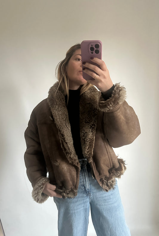 Shearling and fur double-face coat