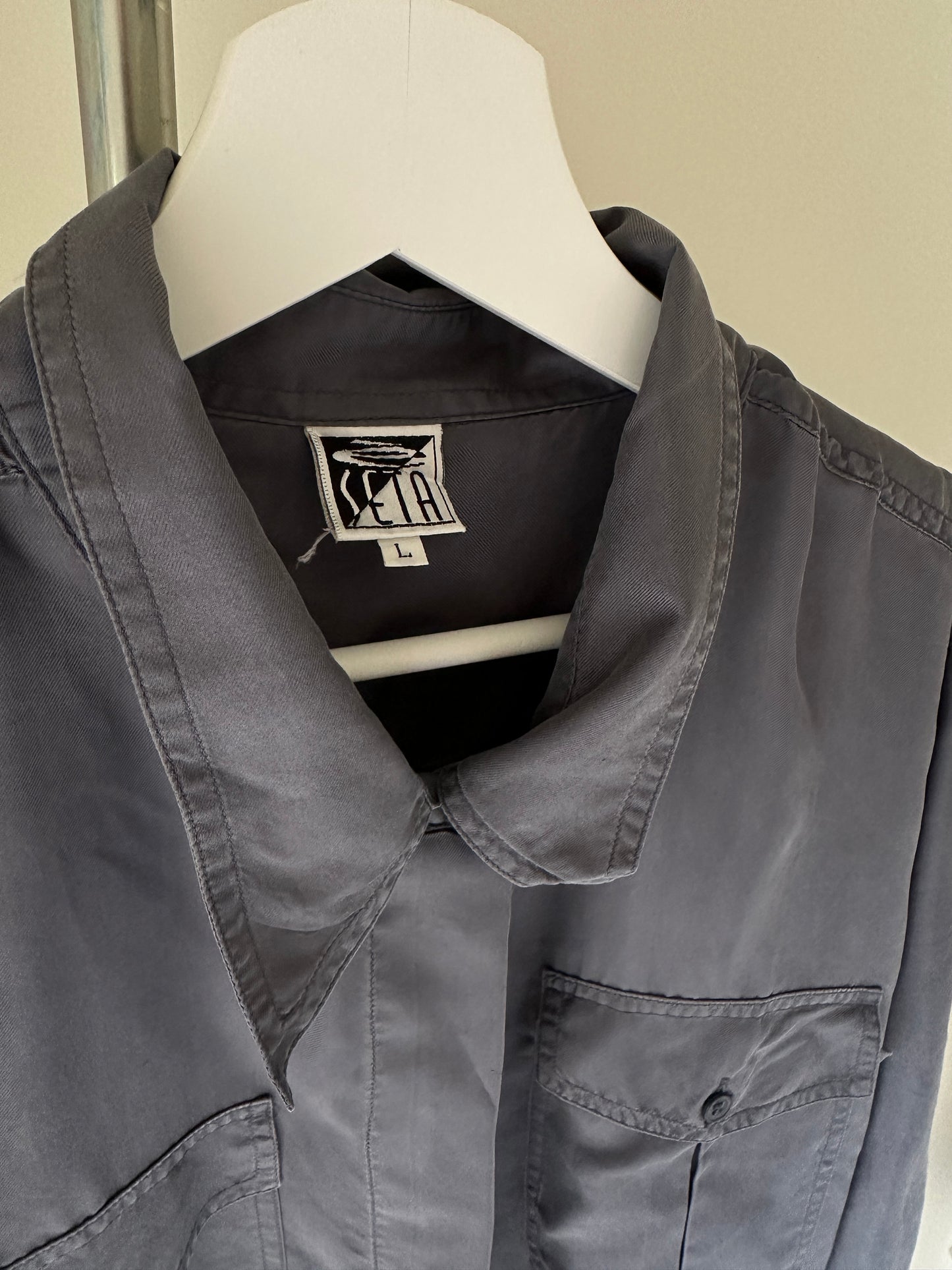 Grey oversize 100% silk shirt