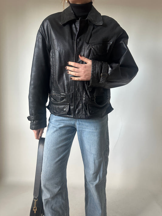 Bomber in pelle nero