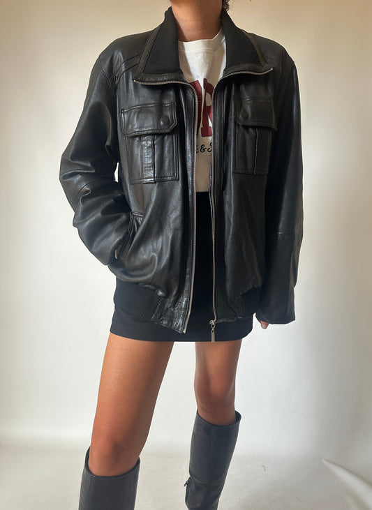 Cool aviator leather bomber