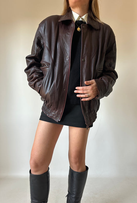 Dreamy burgundy leather bomber