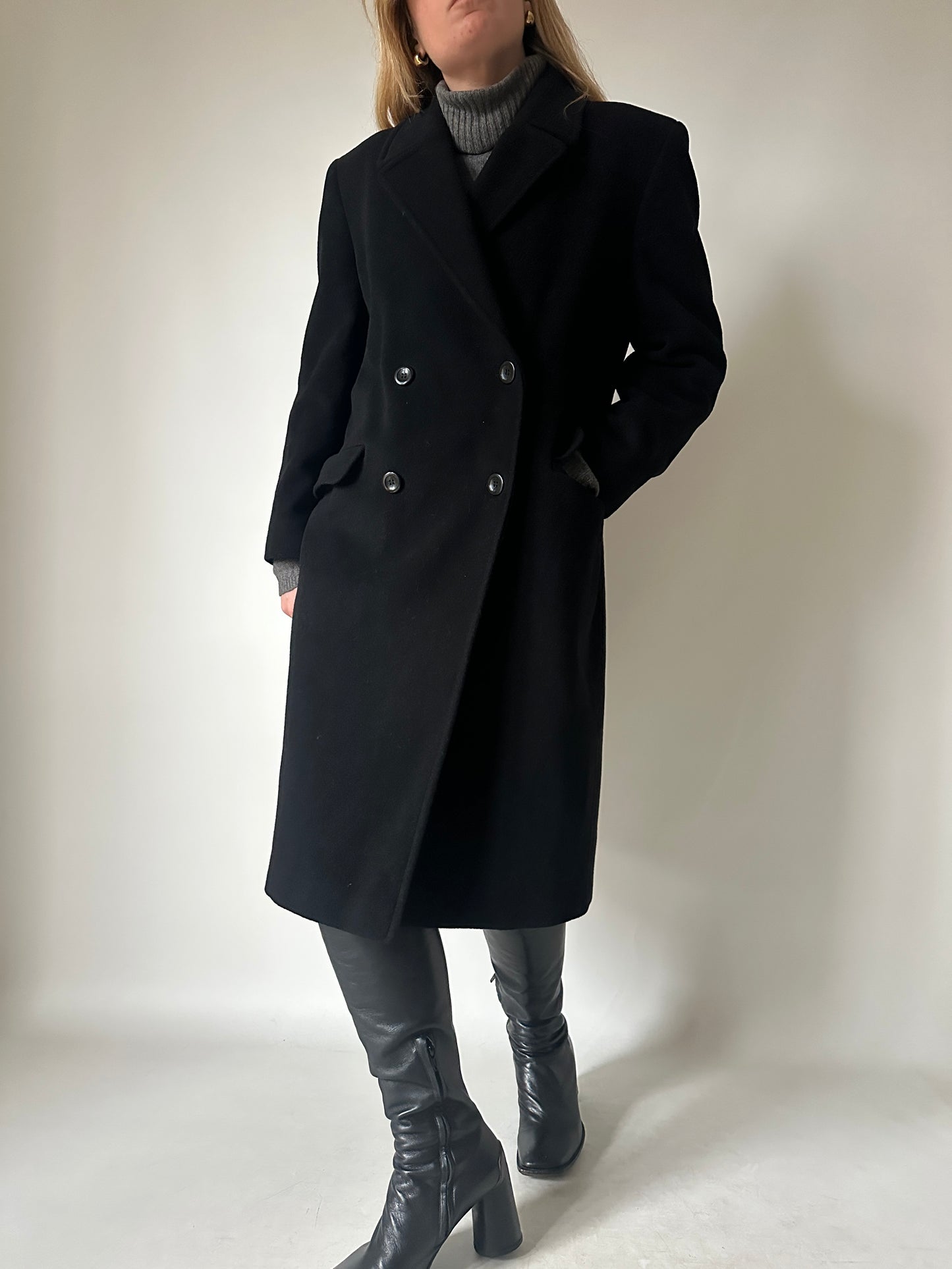Perfect double-breast wool black coat