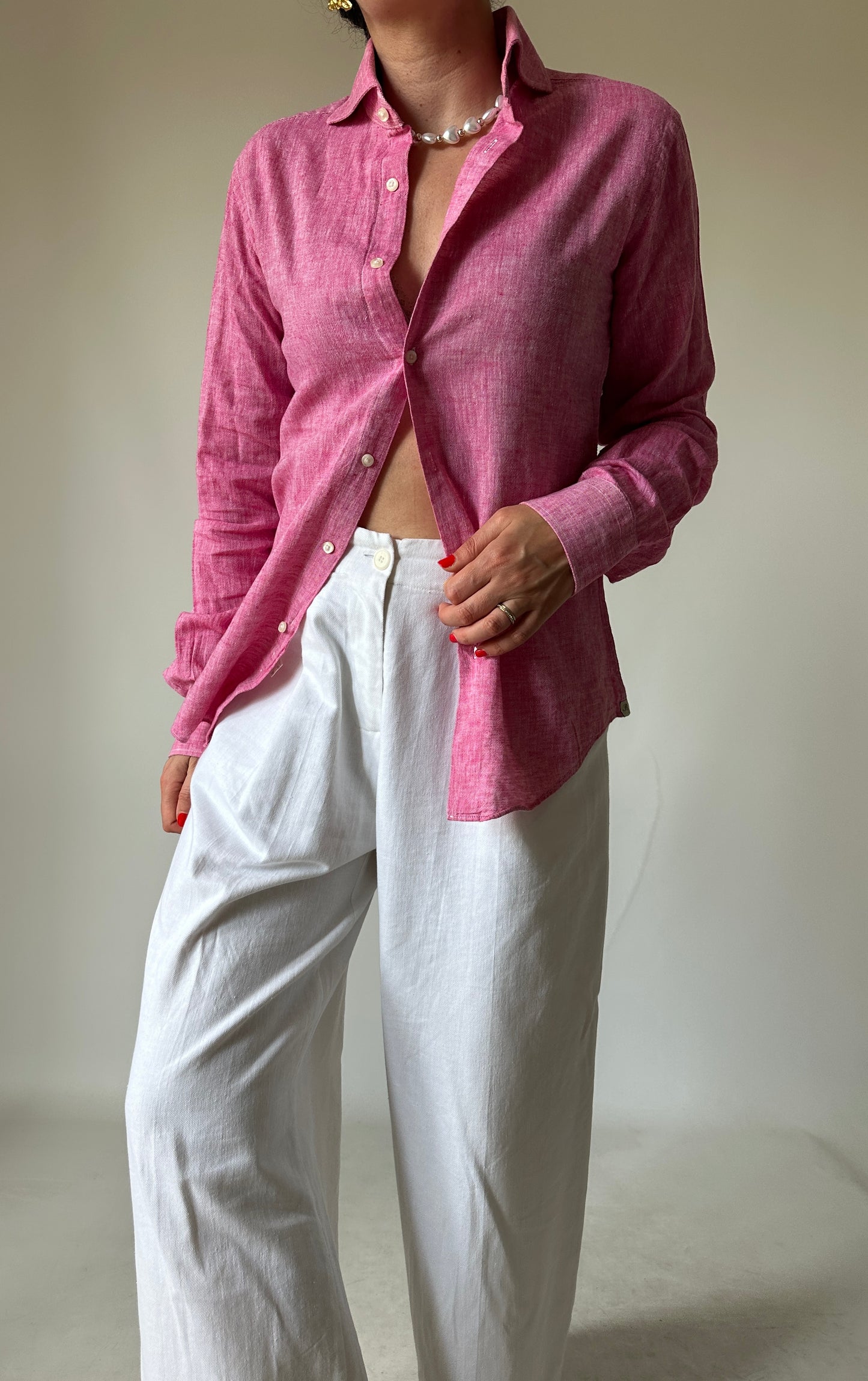 Tailored 100% linen pink shirt