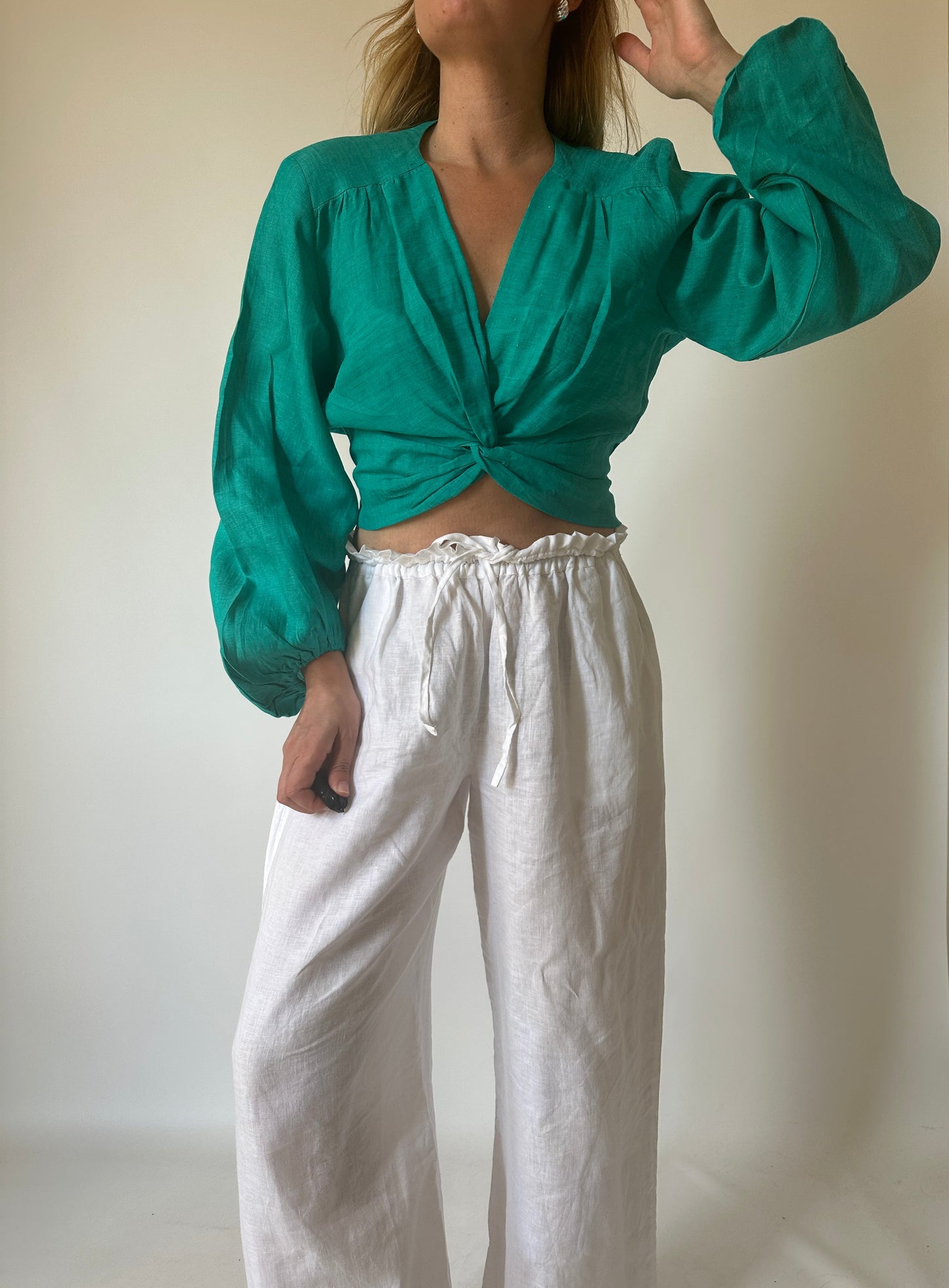 Top Ariel puro lino - verde smeraldo