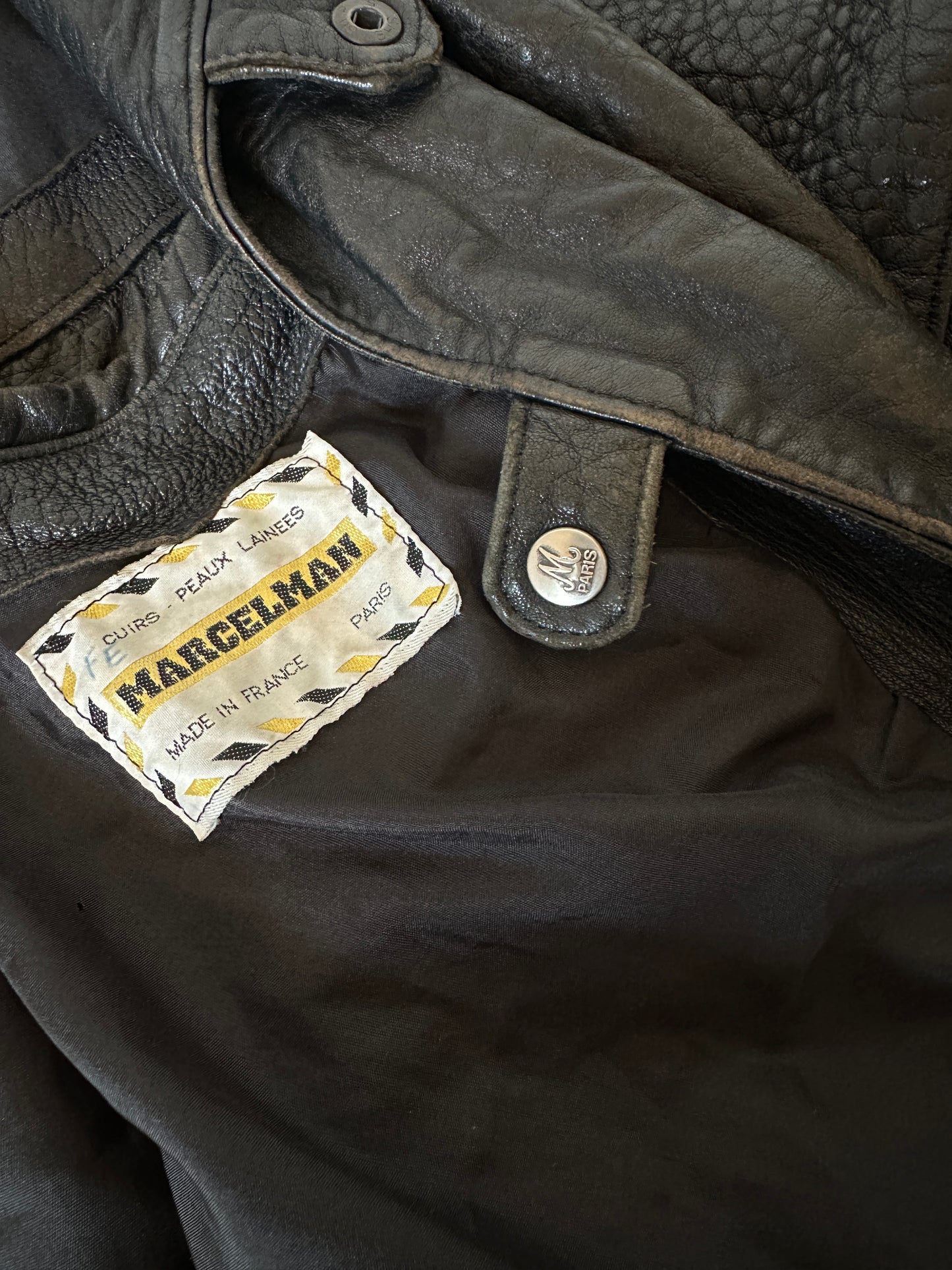 Oversize Paris black leather bomber