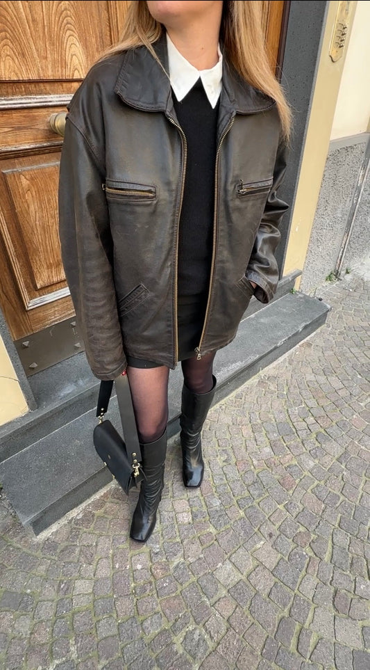 Chocolate distressed leather biker