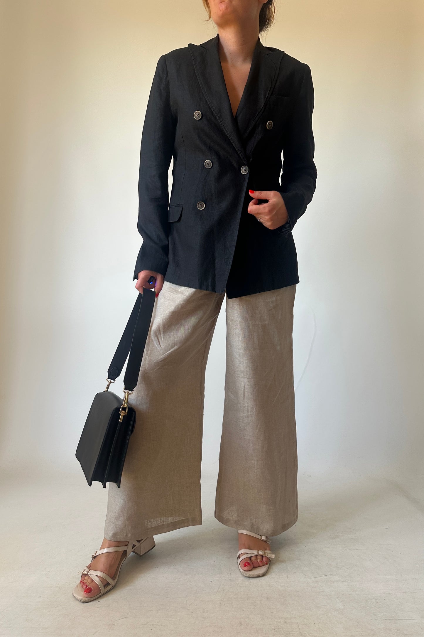 Blazer petite in lino nero