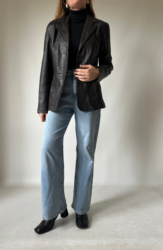 Nappa chocolate leather blazer