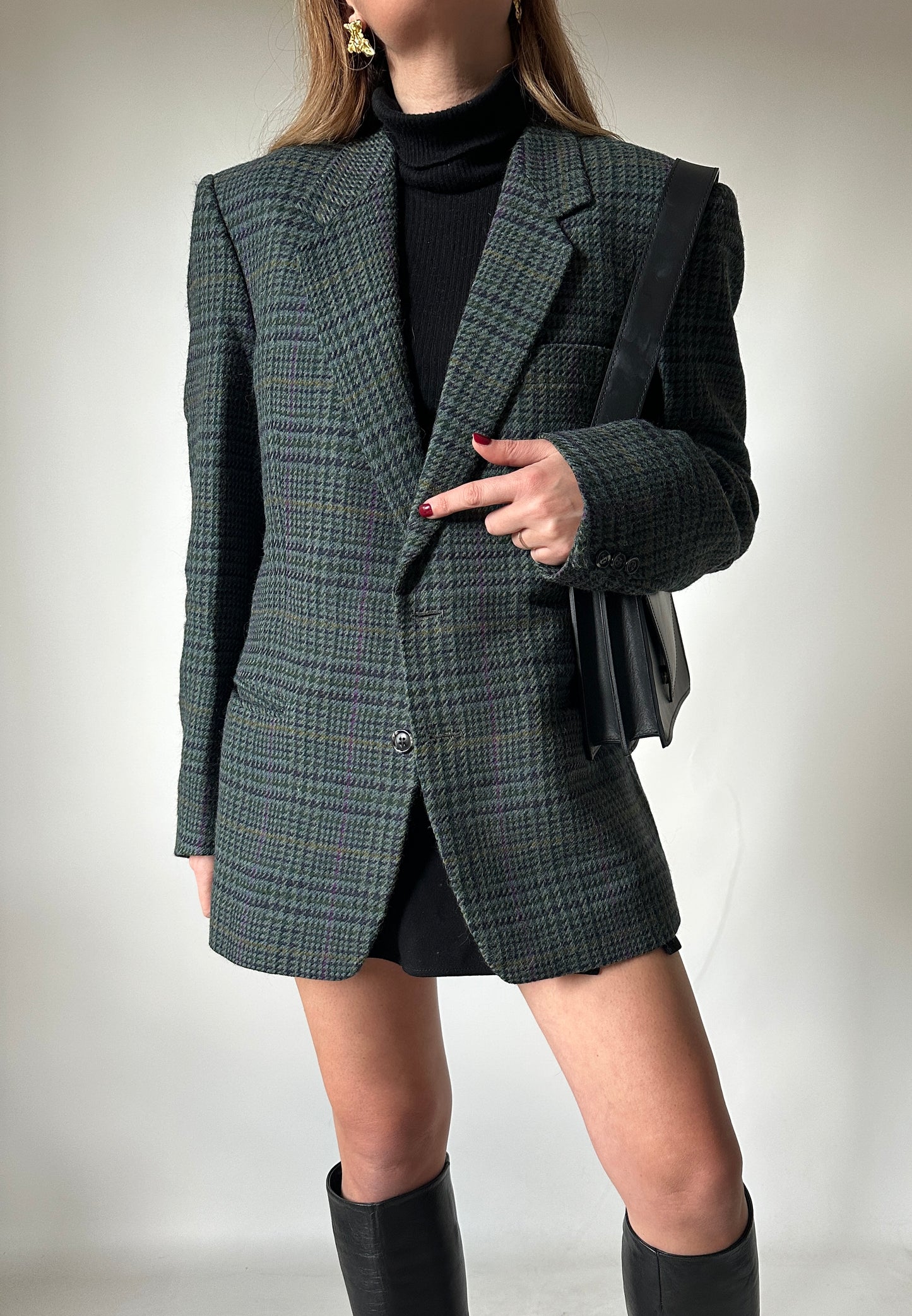 Pied de poule navy and green blazer