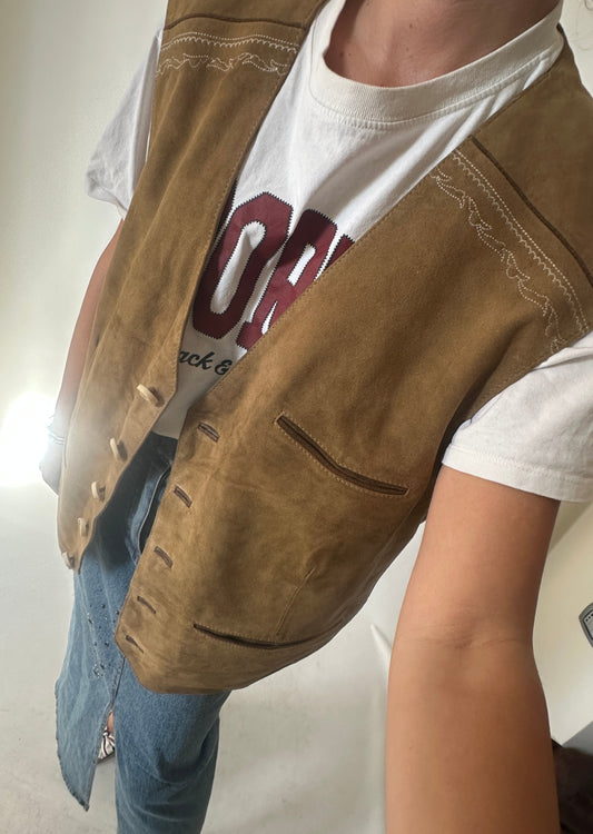 Camel suede oversize vest