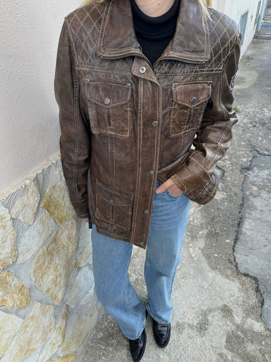 Distressed brown leather jacket