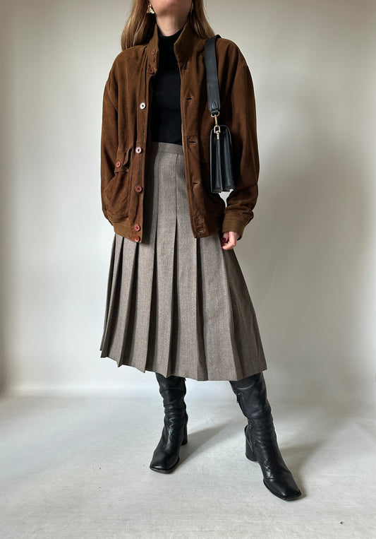 iconic brown suede bomber