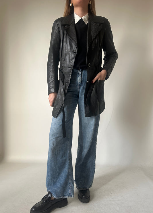 Black leather jacket with belt