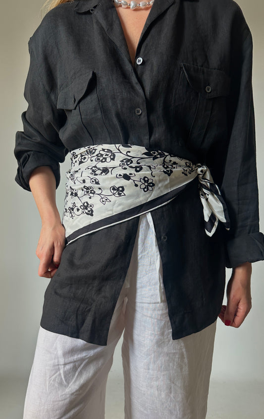Black and white floral scarf