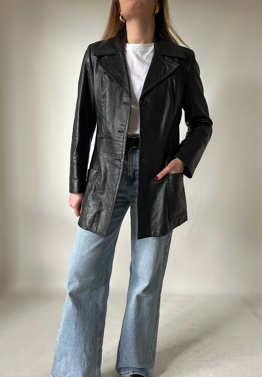 Minimal black leather jacket