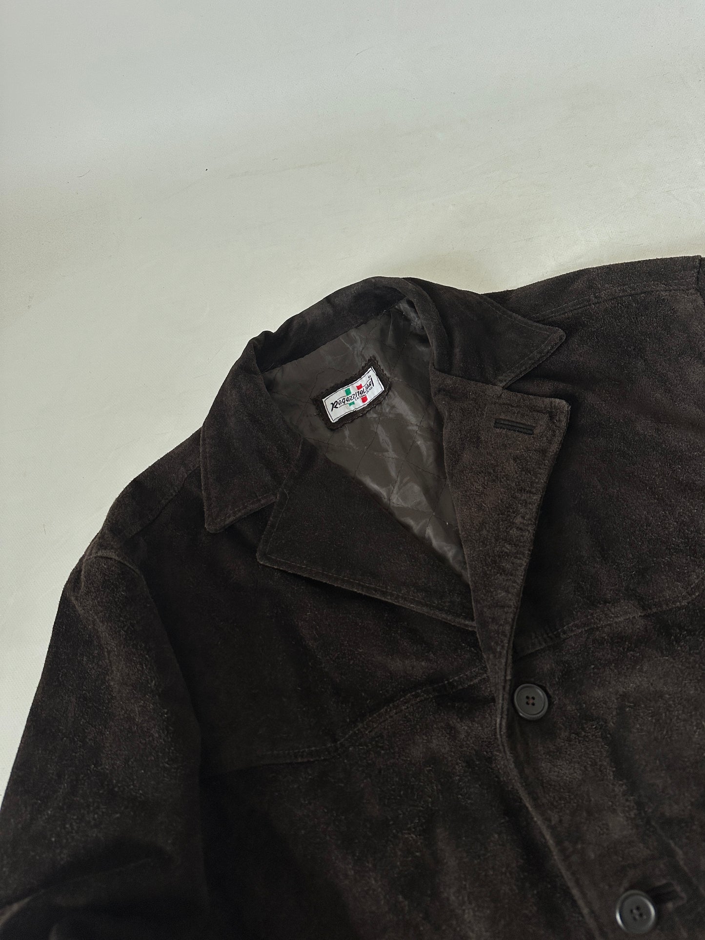 Giacca cioccolato in pelle scamosciata