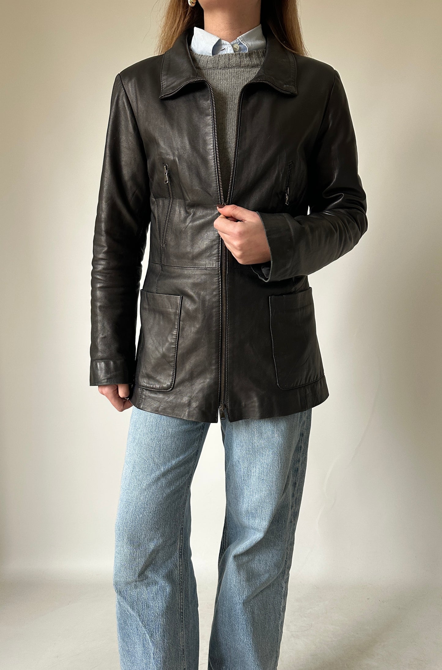 Dark chocolate slim leather jacket