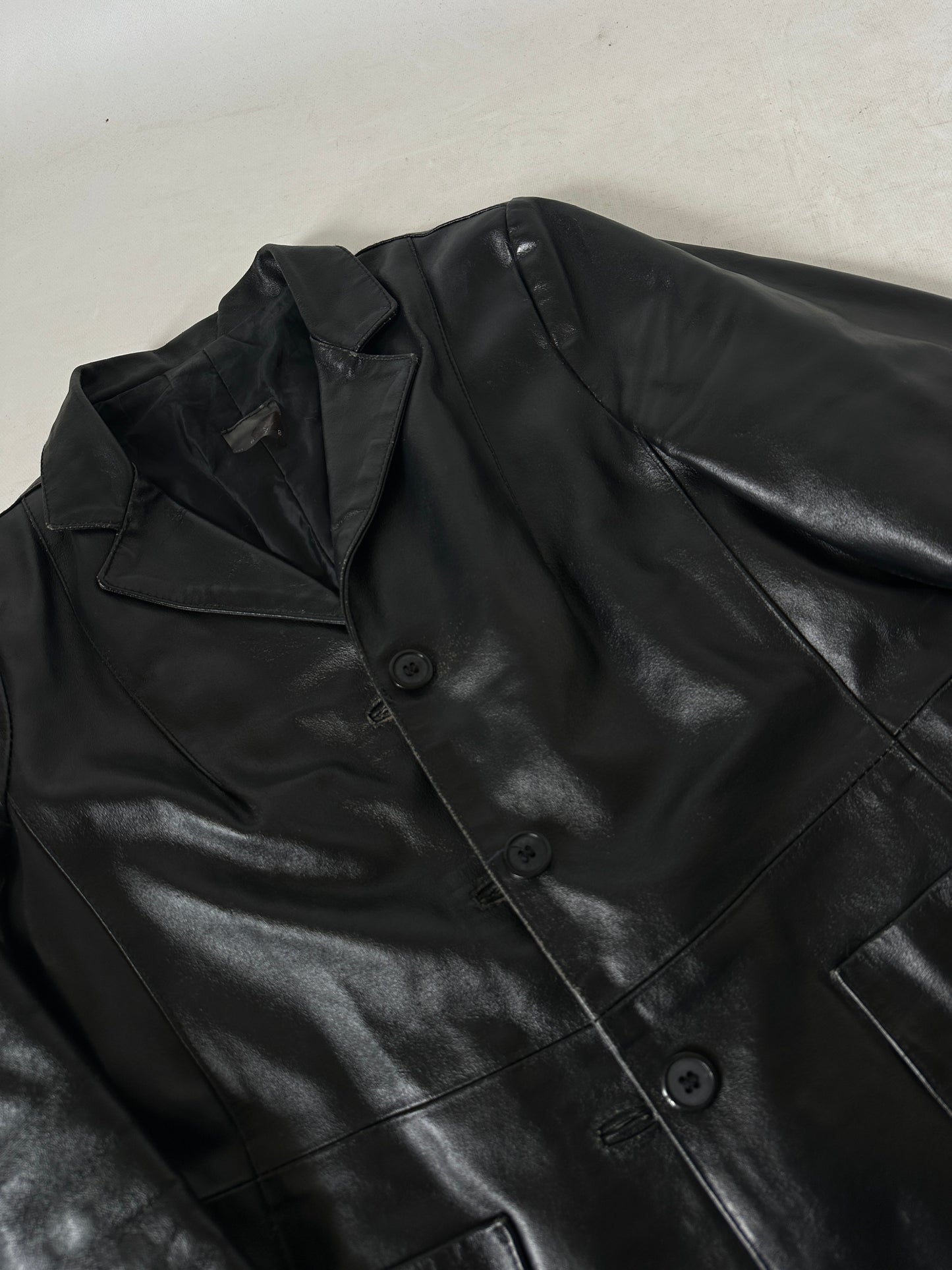 Black leather slim trench