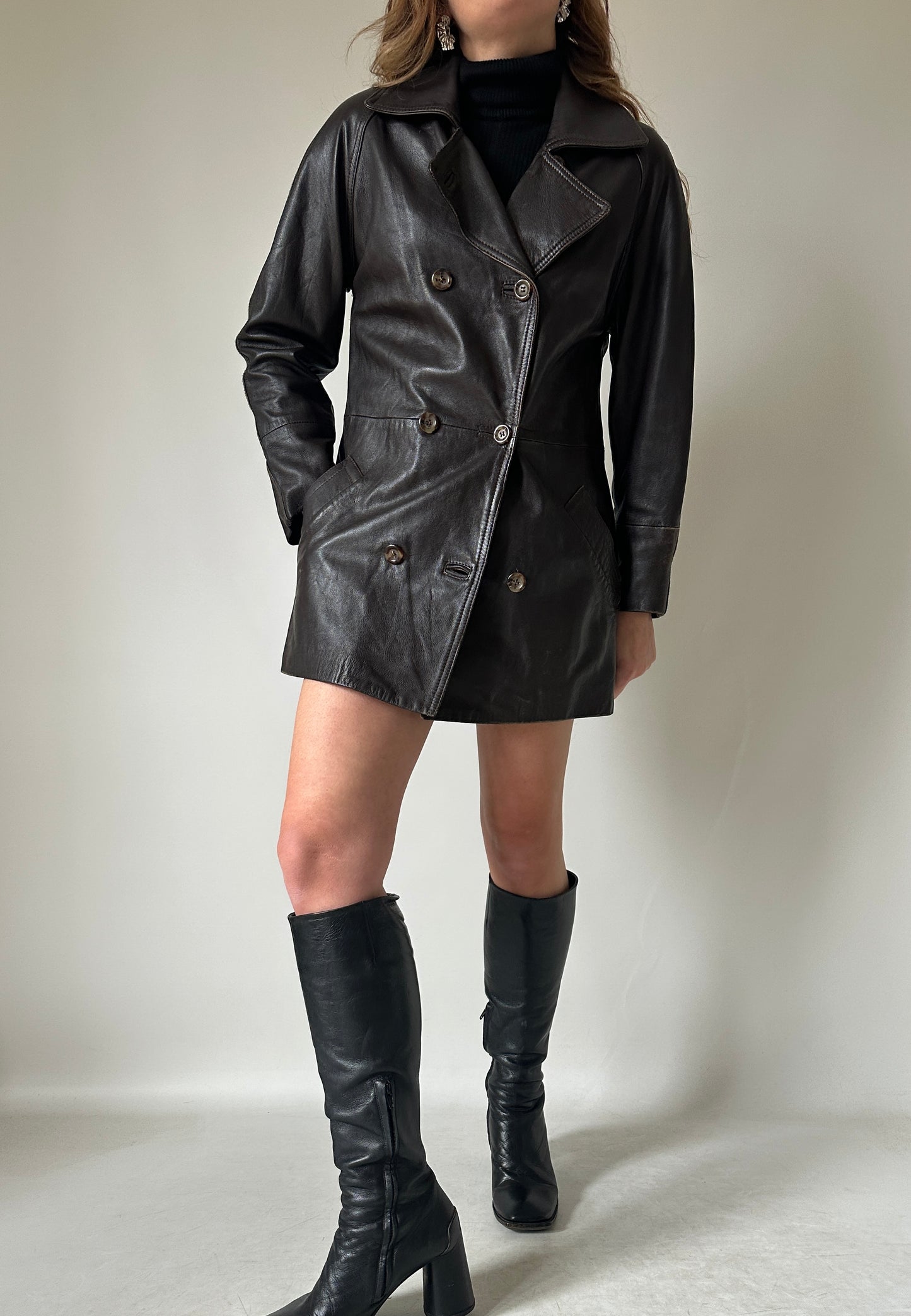 Chocolate petite leather jacket
