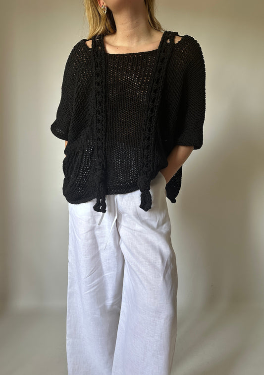 Pullover traforato cotone nero