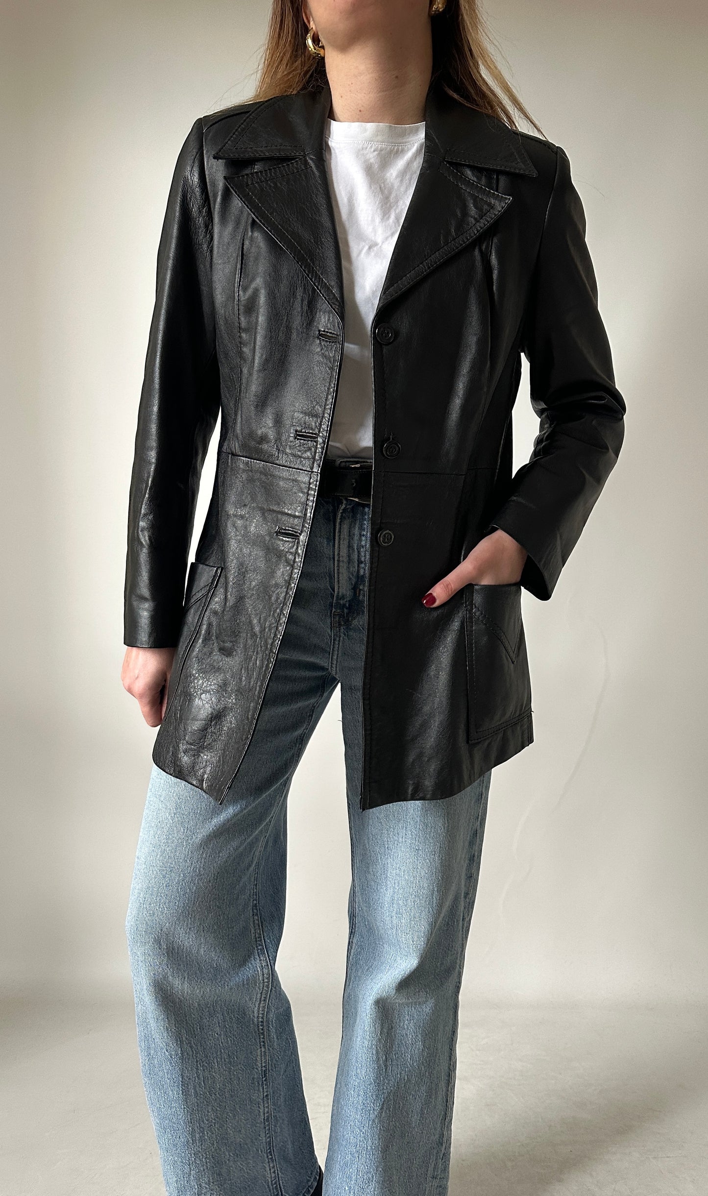 Minimal black leather jacket