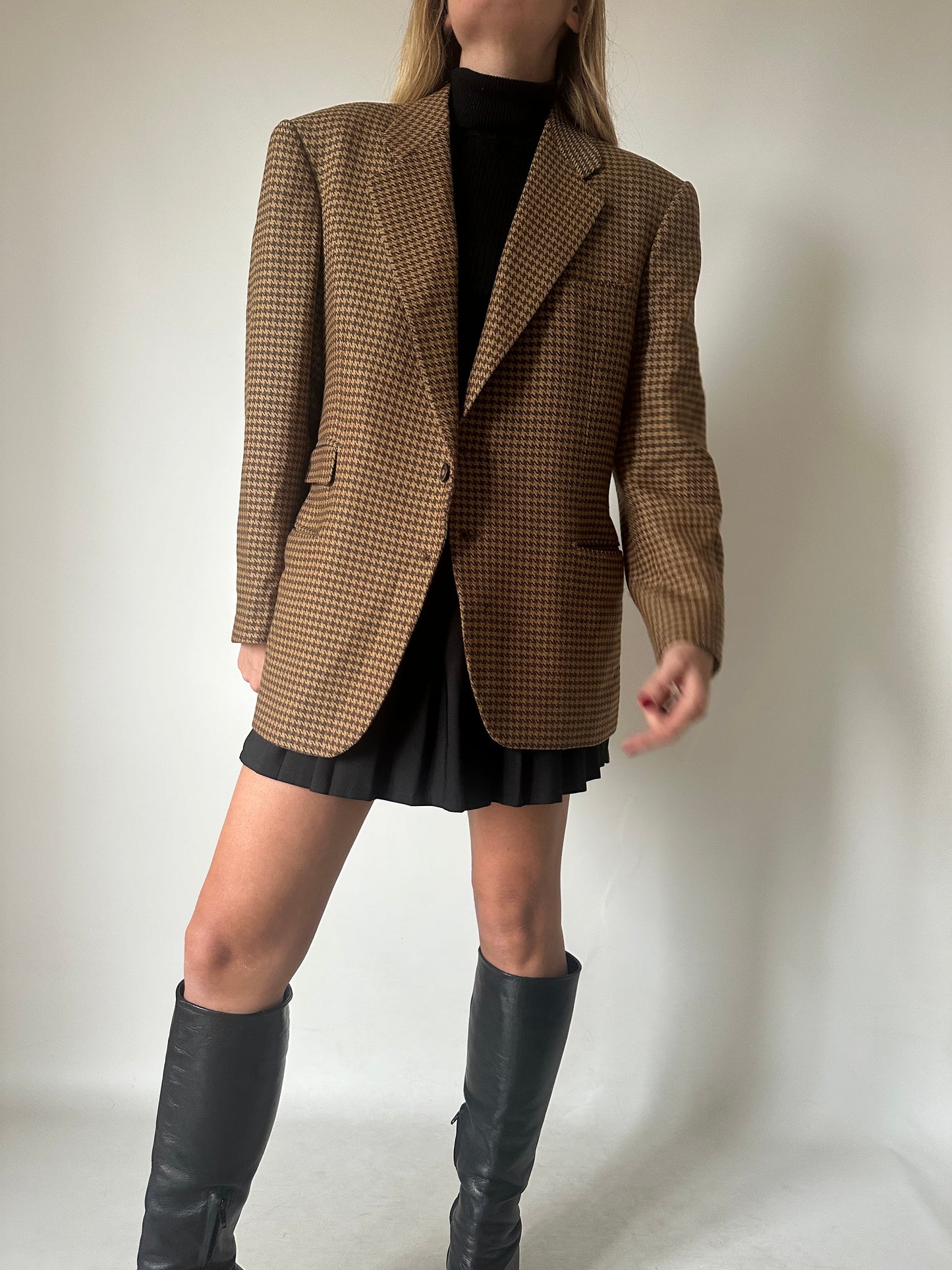 Pied de poule wool blazer coat
