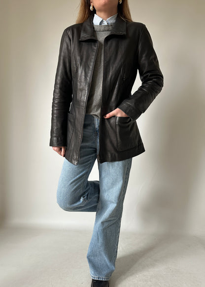 Dark chocolate slim leather jacket