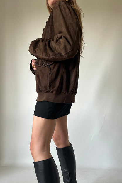 Chocolate petite suede bomber
