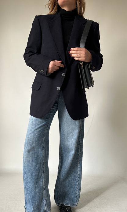 Minimal navy virgin wool blazer