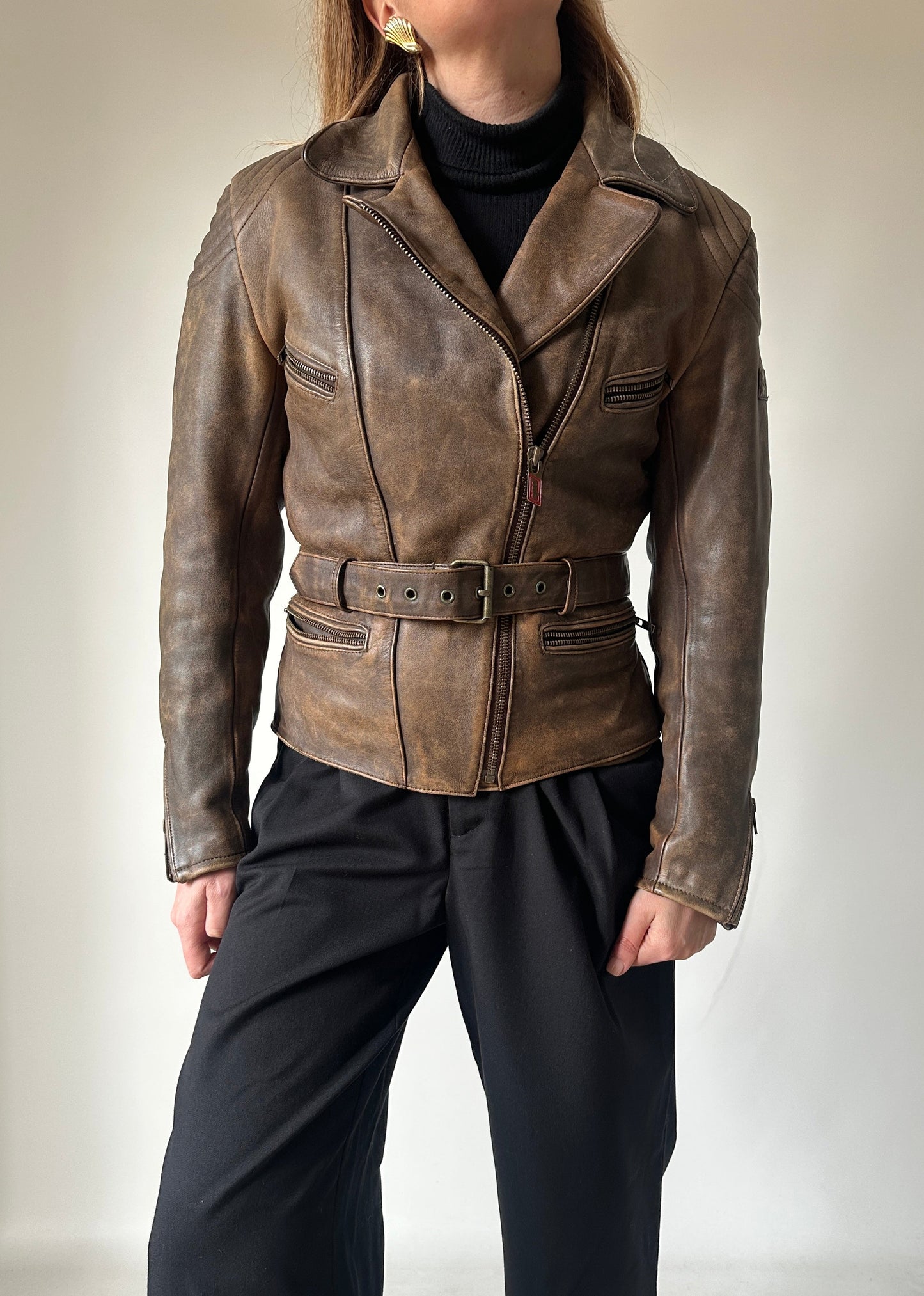 Dreamy brown distressed petite biker