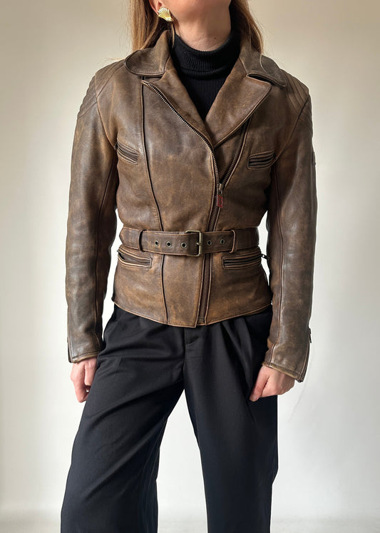 Dreamy brown distressed petite biker